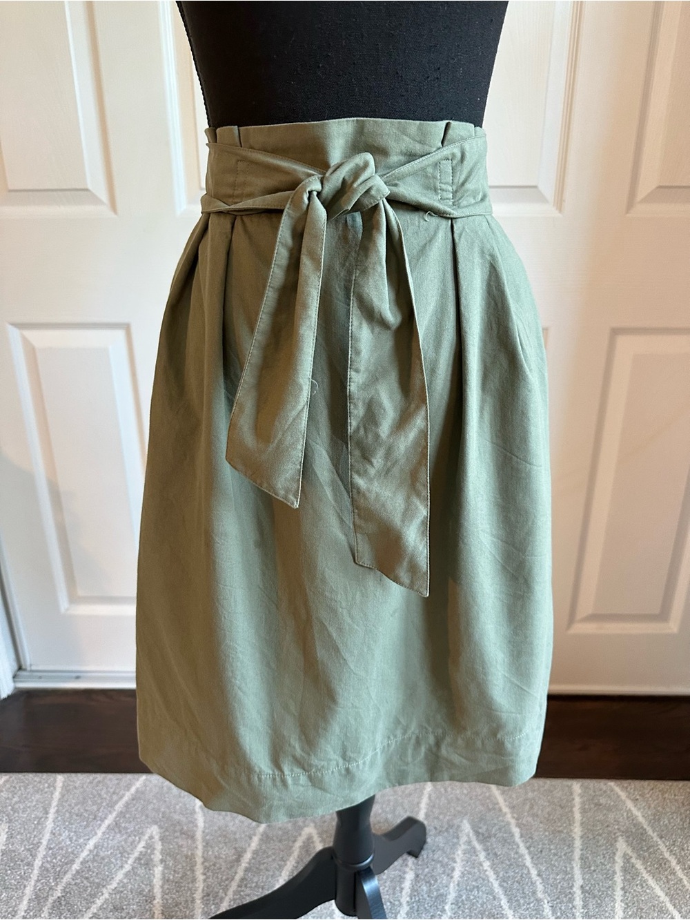 H&M Olive Army Green Paper Bag Tie Waist Pencil Skirt